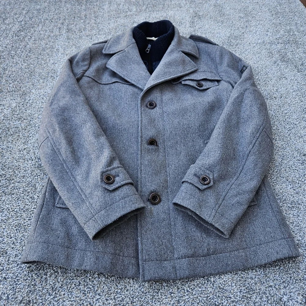 Hugo Boss Orange Wool Field Jacket Heavy Warm Coat Gray Blue Mens Size 42R